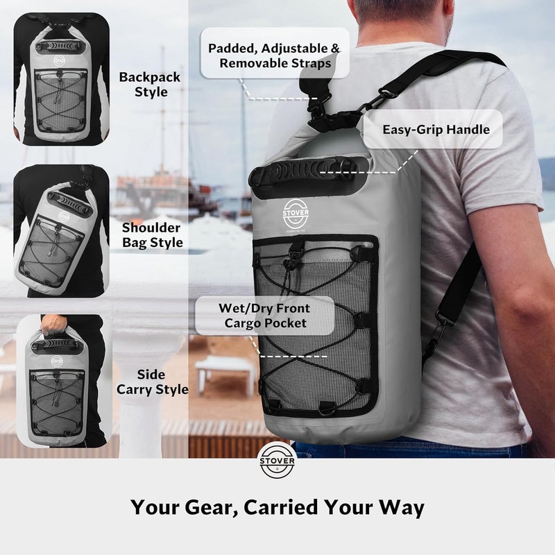 STOVER 5/10/25/30/40/55L Waterproof Dry Bag- Roll-Top Backpack w/Phone Case- Kayaking, Hiking, Camping, Boating- Men/Women - Image 3